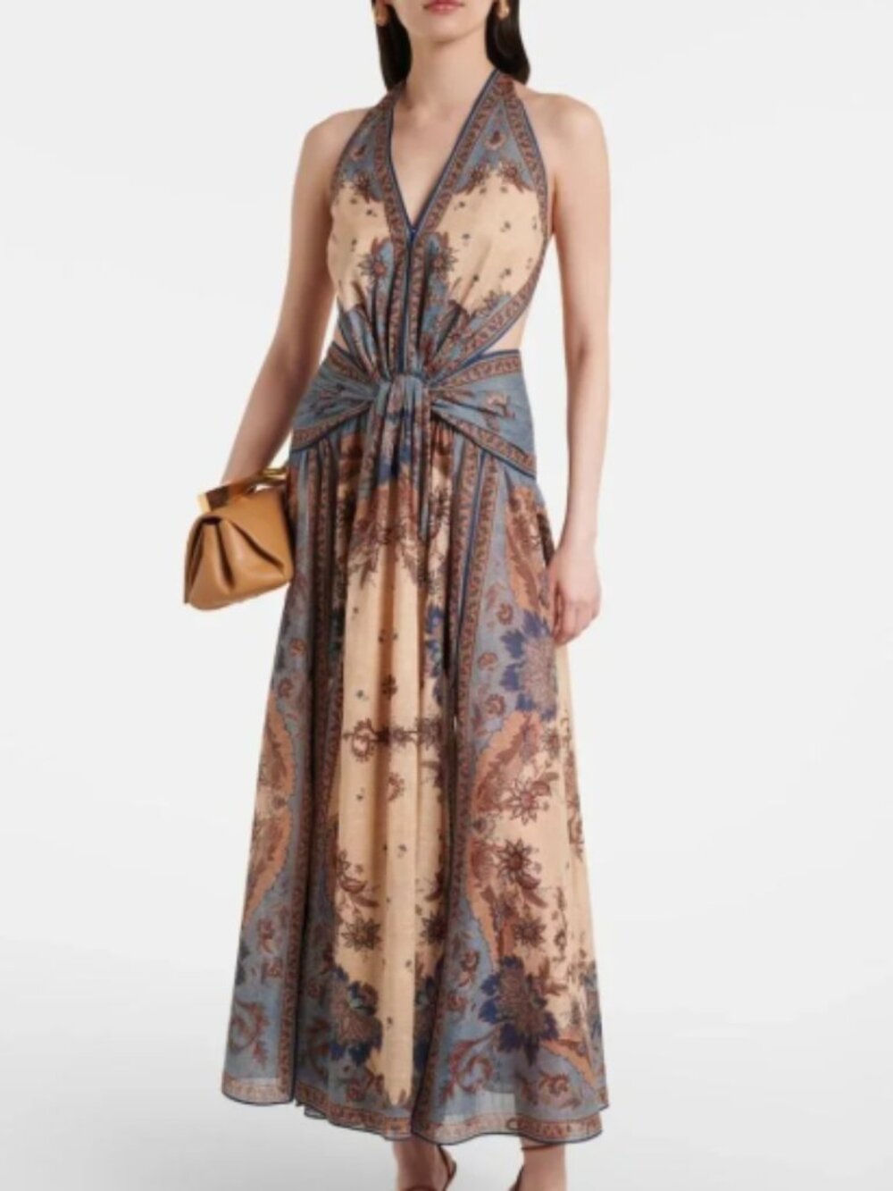Zimmermann Halter Maxi Dress in Beige and Blue